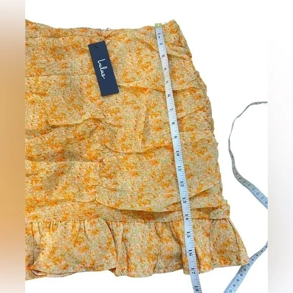 🆕Lulus - Ruche Toward Spring Orange Floral Print Ruched Mini Skirt - Picture 10 of 10